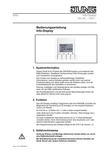 Bedienungsanleitung zu Jung 2041 CD500 KNX Info ... - Avolta.de