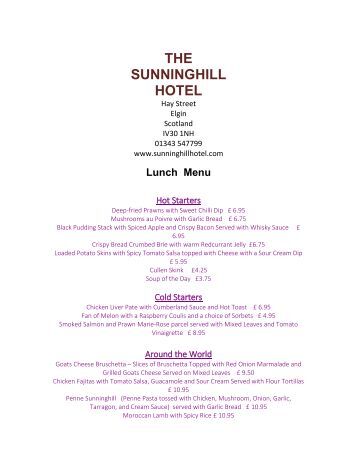 Sunninghill Hotel Menu Sunninghill Hotel Menu