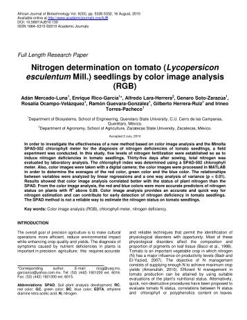 Nitrogen determination on tomato (Lycopersicon esculentum Mill ...