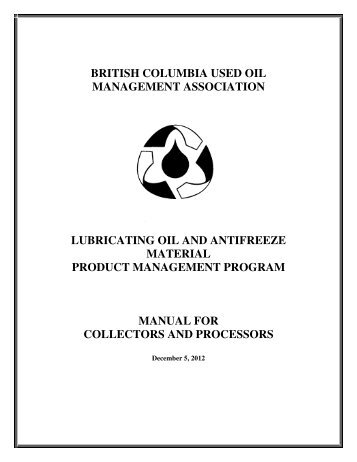 BCUOMA Manual for Collectors & Processors - Alberta Used Oil ...