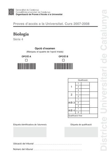 Proves d'Accés a la Universitat. Enunciat - Selecat