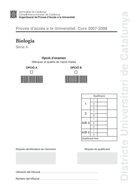 Proves d'Accés a la Universitat. Enunciat - Selecat