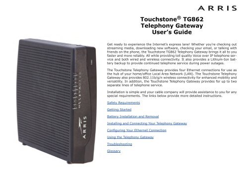 Touchstone TG862 Telephony Gateway User's Guide - Arris