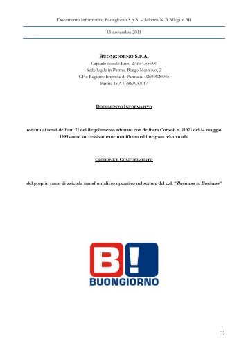 Documento Informativo Buongiorno S.p.a. Schema N. 3 Allegato 3B