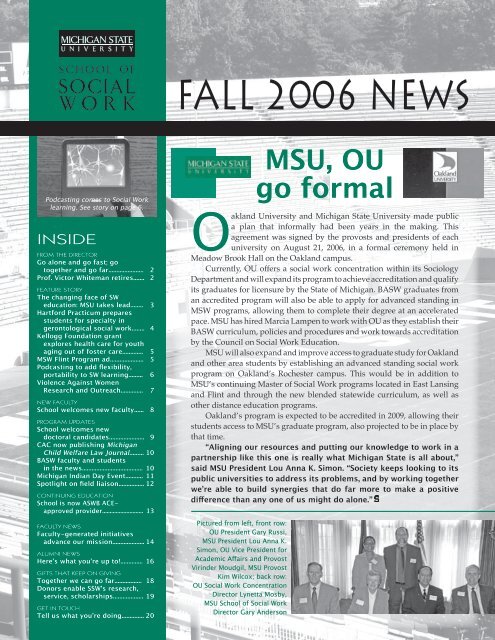 FALL 2006 NEWS - School of Social Work - Michigan State University