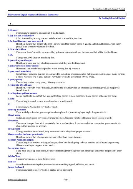 Dictionary Of English Idioms And Idiomatic Expressions