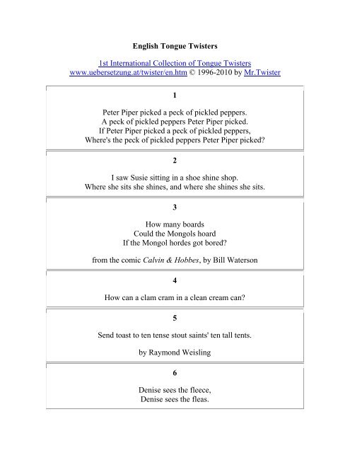 English Tongue Twisters - ESL Teachers Board