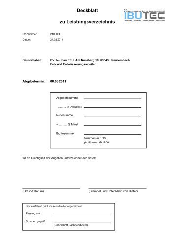 Deckblatt zu Leistungsverzeichnis - Bauportal-Deutschland
