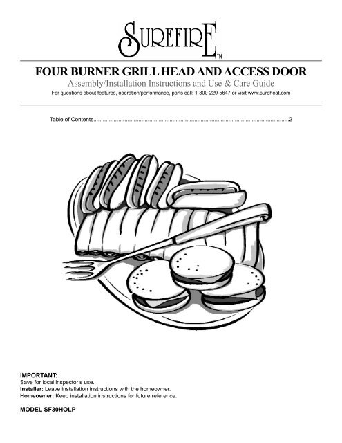 four burner grill head and access door - Sure Heat Manufacturing