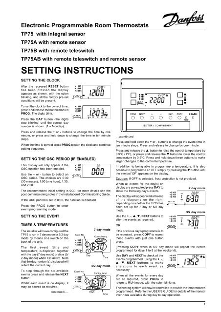 SETTING INSTRUCTIONS - Danfoss Randall