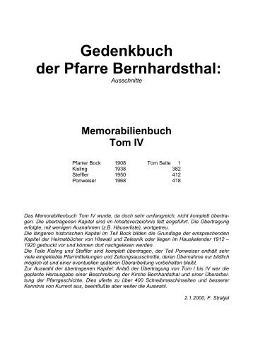 Gedenkbuch der Pfarre Bernhardsthal: