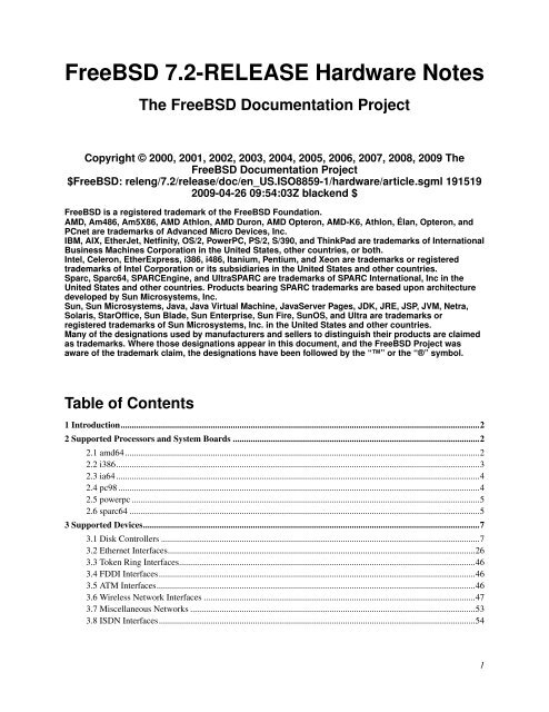 FreeBSD 7.2-RELEASE Hardware Notes - The FreeBSD Project