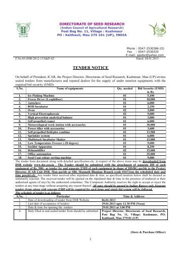 Tender Notice for Equipment-2013