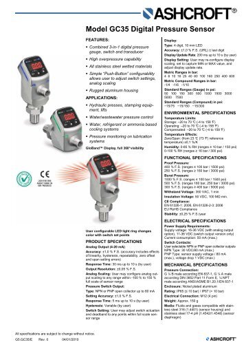 Model GC35 Digital Pressure Sensor - Ashcroft Instruments GmbH