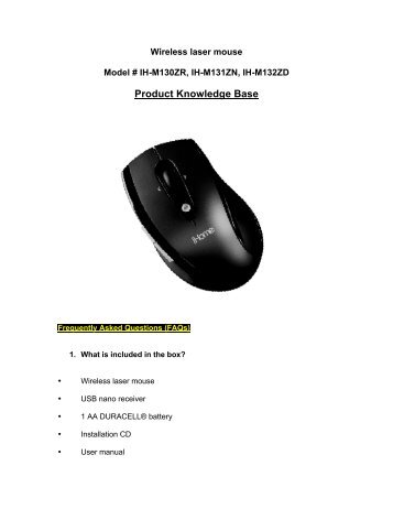 IHome Wireless laser mouse Model #IH-M130ZR IH-M131ZN IH ...