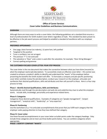 cover letter guidelines robert h smith school of business mba