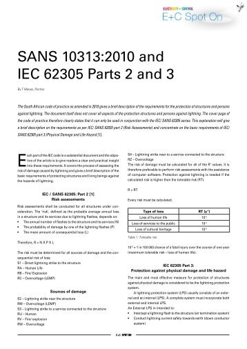 SANS 10313:2010 and IEC 62305 Parts 2 and 3 - E+C Spot On