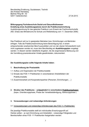 Erstellung eines Ausbildungsplans - Berufskolleg Geilenkirchen
