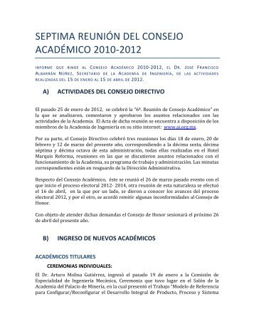 Informe 7ma. ReuniÃ³n de Consejo AcadÃ©mico - Academia de ...