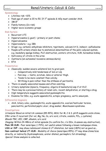 Renal/Ureteric Calculi & Colic