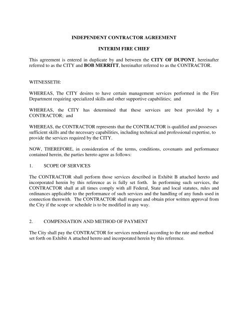 INDEPENDENT CONTRACTOR AGREEMENT ... - City of DuPont