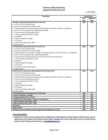 PVS Equipment Rental Price List - Potomac Valley Swimming