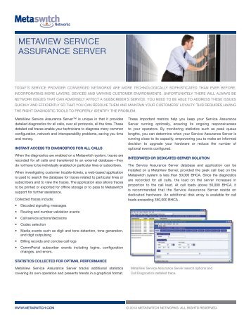 METAVIEW SERVICE ASSURANCE SERVER - Metaswitch