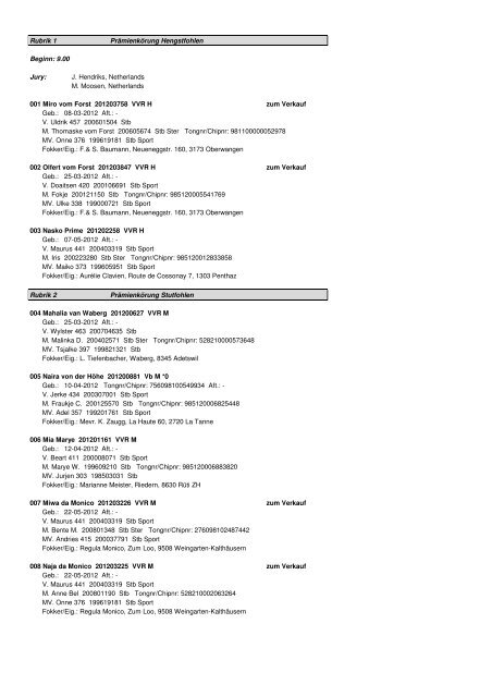 KÃ¶rung 2012 Startliste - Friesenpferde Verband CH