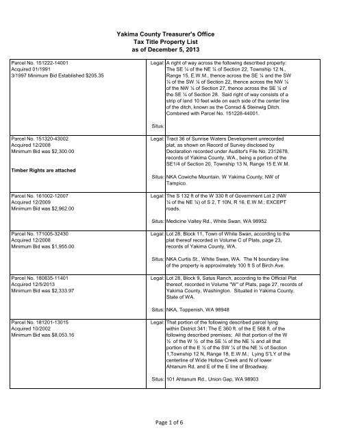 Current Listing Of Tax Title Property Yakima County