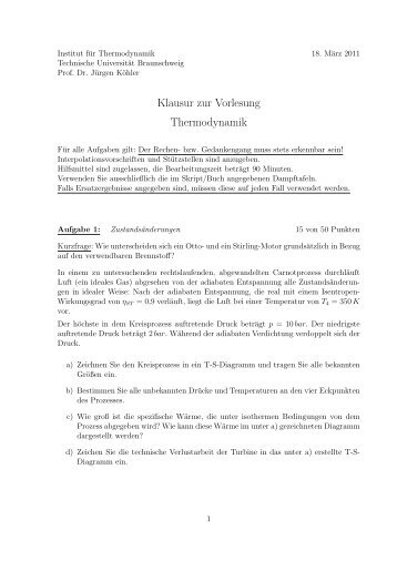 Klausur zur Vorlesung Thermodynamik - am Institut fÃ¼r ...