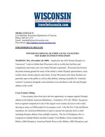 MEDIA CONTACT: Lisa Marshall, Wisconsin Department of Tourism ...