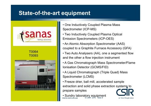 Lab-based technologies for enviro analysis - CSIR