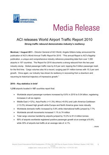 ACI releases World Airport Traffic Report 2010 - Airports Council ...