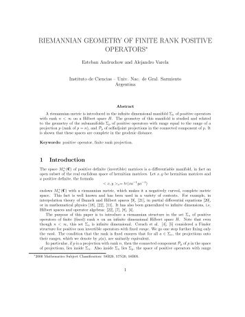 riemannian geometry of finite rank positive operators - IAM