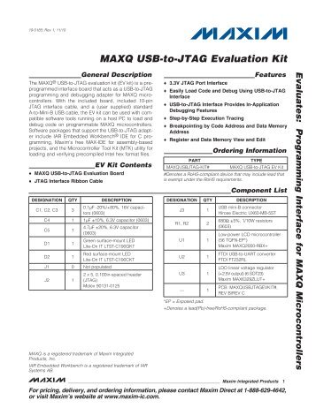 MAXQ Usb-to-Jtag Evaluation Kit Evaluates: Programming - Maxim