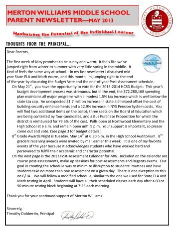 merton williams middle school parent newsletterâmay 2013