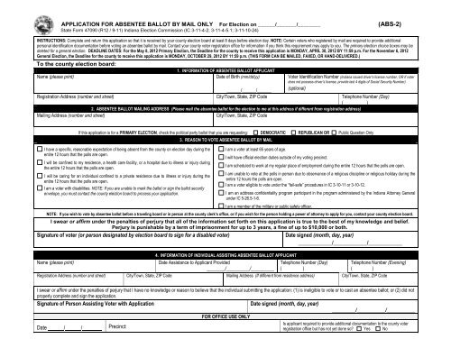 State Form 47090, Application for Absentee Ballot By Mail Only