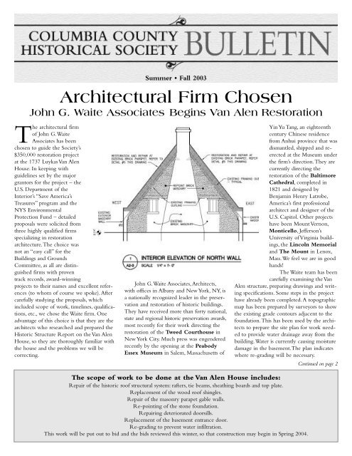 Architectural Firm Chosen - Columbia County Historical Society