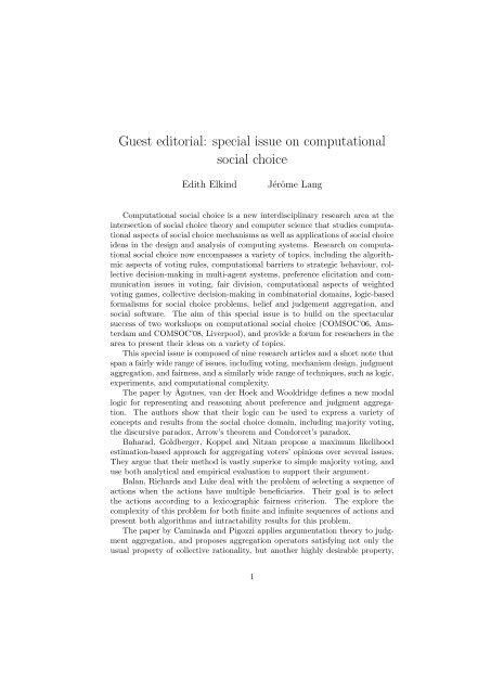 Guest editorial: special issue on computational social choice