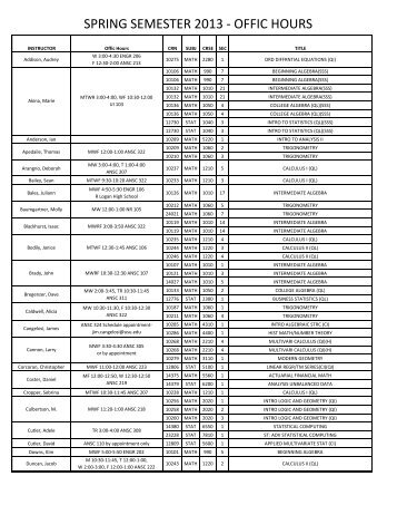 spring semester 2013 - offic hours - Department of Mathematics ...