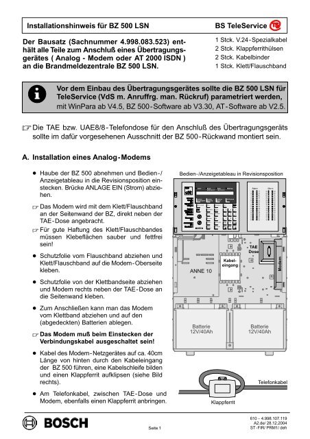 Installationshinweis - Bosch Security Systems