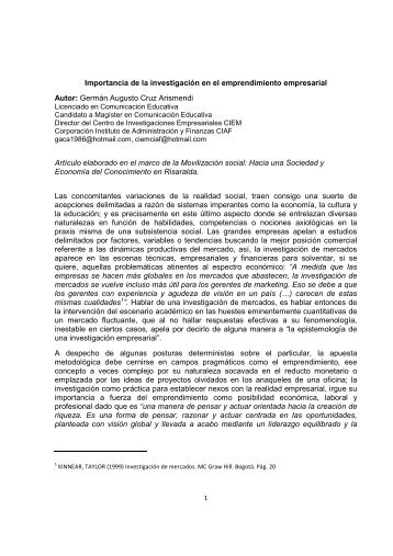 importancia de la investigaciÃ³n en el emprendimiento ... - CIAF