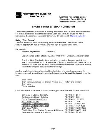 SHORT STORY LITERARY CRITICISM - Learning Resource Center