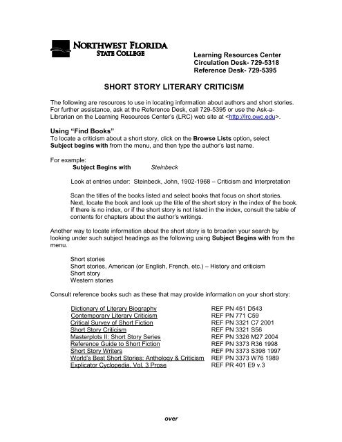 Short Story Literary Criticism Learning Resource Center