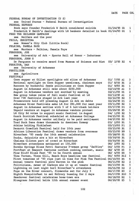 ARKANSAS DEMOCRAT-GAZETTE INDEX AN ARKANSAS INDEX ...