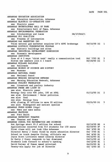 ARKANSAS DEMOCRAT-GAZETTE INDEX AN ARKANSAS INDEX ...