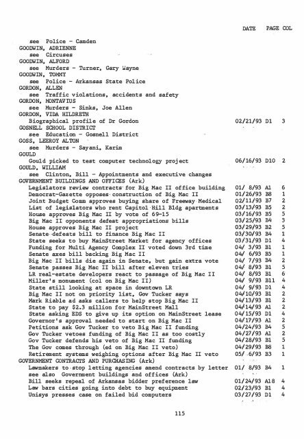 ARKANSAS DEMOCRAT-GAZETTE INDEX AN ARKANSAS INDEX ...