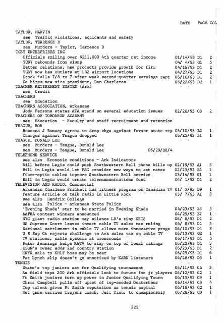 ARKANSAS DEMOCRAT-GAZETTE INDEX AN ARKANSAS INDEX ...