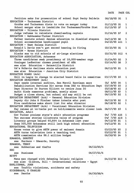 ARKANSAS DEMOCRAT-GAZETTE INDEX AN ARKANSAS INDEX ...