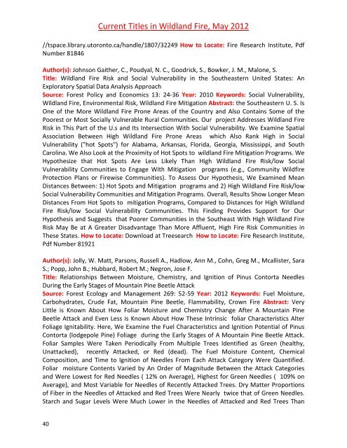 Current Titles in Wildland Fire, May 2012 - Association for Fire Ecology